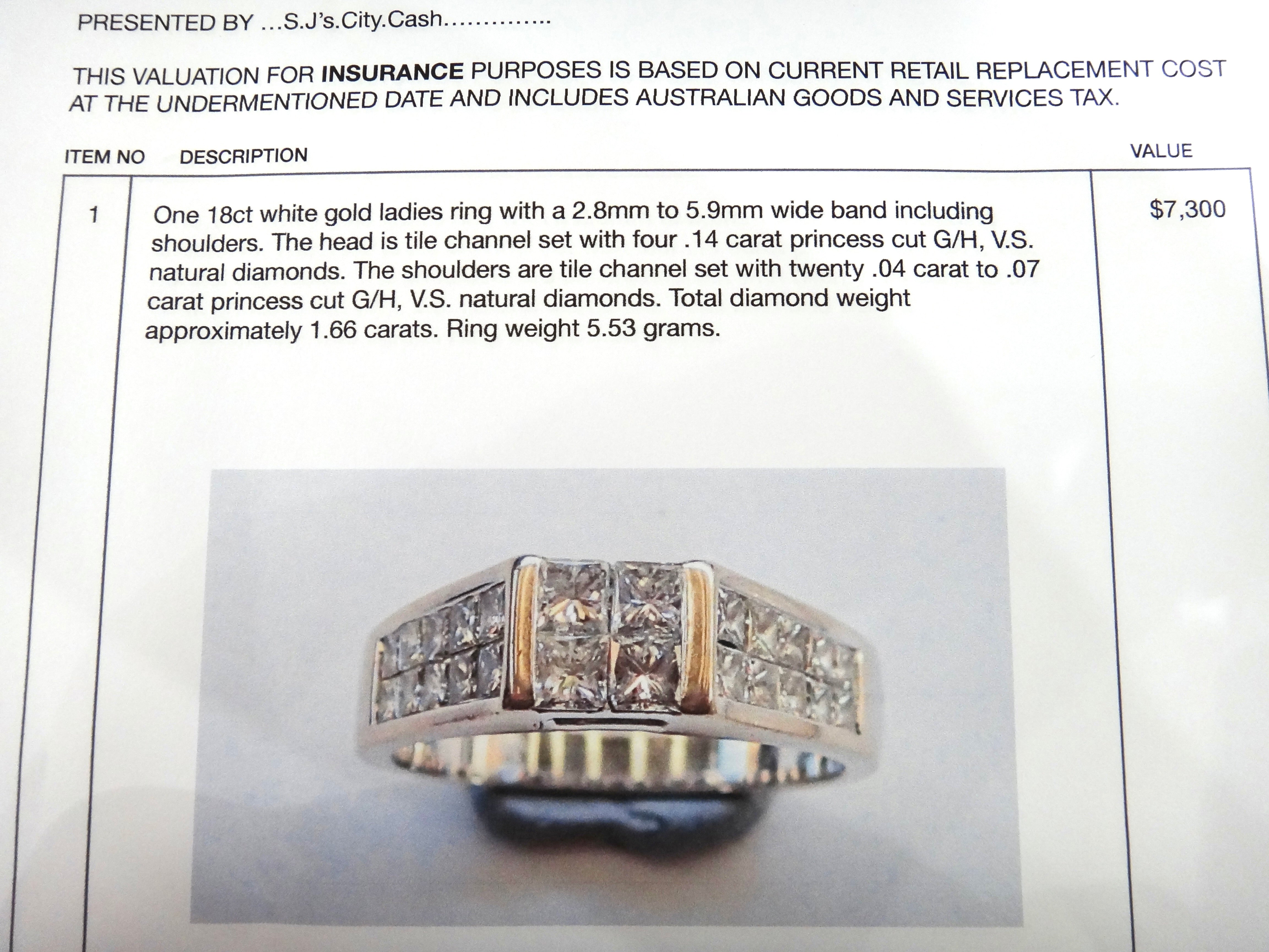 18ct White GOLD & Multi Princess Cut DIAMOND Ring VAL $7,300