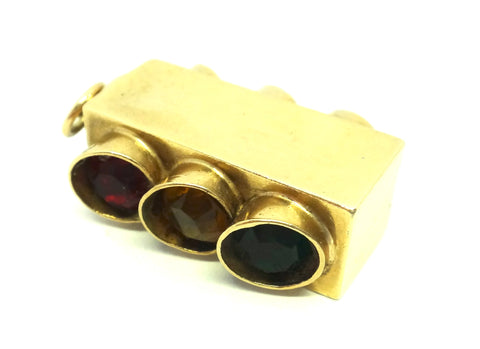 9ct Yellow GOLD & Coloured Paste Traffic Light Pendant