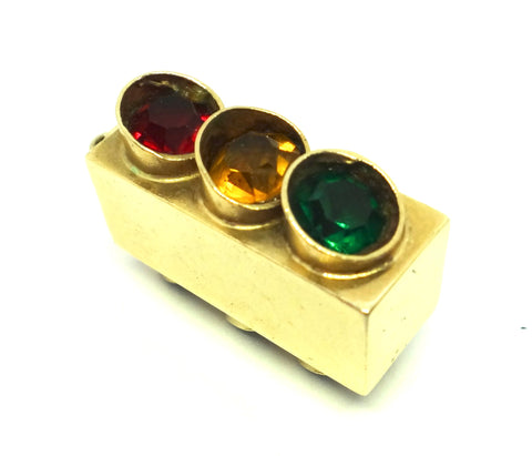 9ct Yellow GOLD & Coloured Paste Traffic Light Pendant