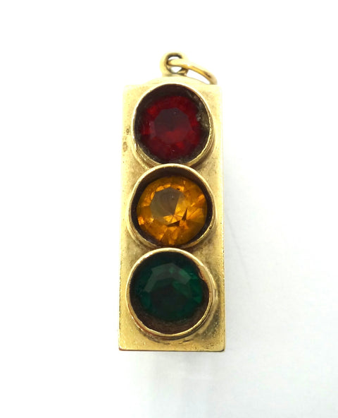 9ct Yellow GOLD & Coloured Paste Traffic Light Pendant