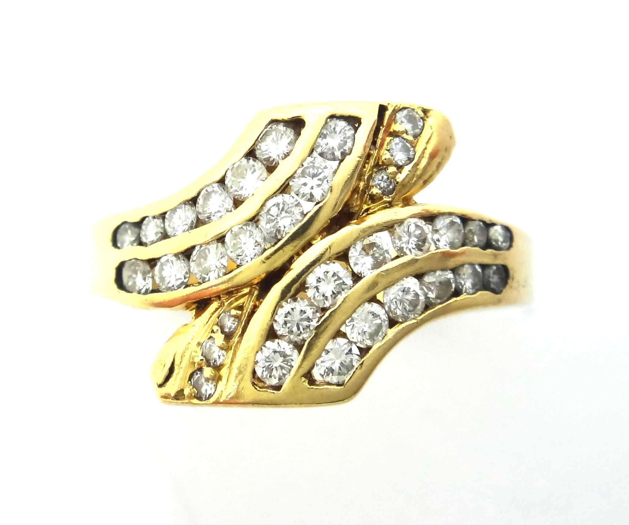 Egyptian 18ct Yellow GOLD & Diamond Crossover Ring
