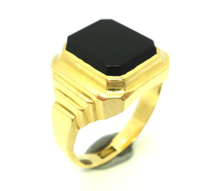 Heavy MENS 18ct Yellow Gold & Black Onyx Signet Ring