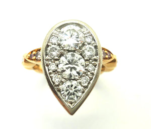 HANDMADE 18ct Rose Gold, White & PINK DIAMOND Pear Shaped Ring VAL $12,650