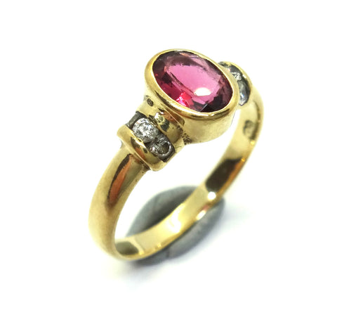 9ct Yellow GOLD, Red Tourmaline & Diamond Ring VAL $1,700