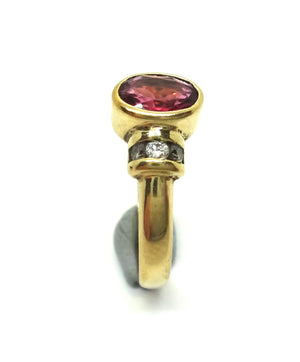 9ct Yellow GOLD, Red Tourmaline & Diamond Ring VAL $1,700