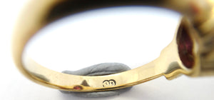 9ct Yellow GOLD, Red Tourmaline & Diamond Ring VAL $1,700