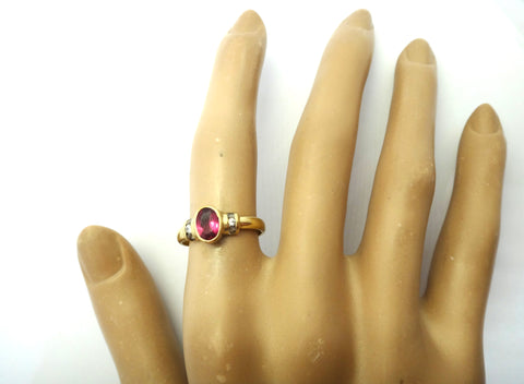 9ct Yellow GOLD, Red Tourmaline & Diamond Ring VAL $1,700