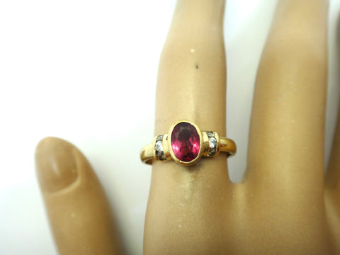 9ct Yellow GOLD, Red Tourmaline & Diamond Ring VAL $1,700