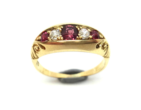 ANTIQUE 18ct Yellow Gold, Garnet & Diamond RING c.1900