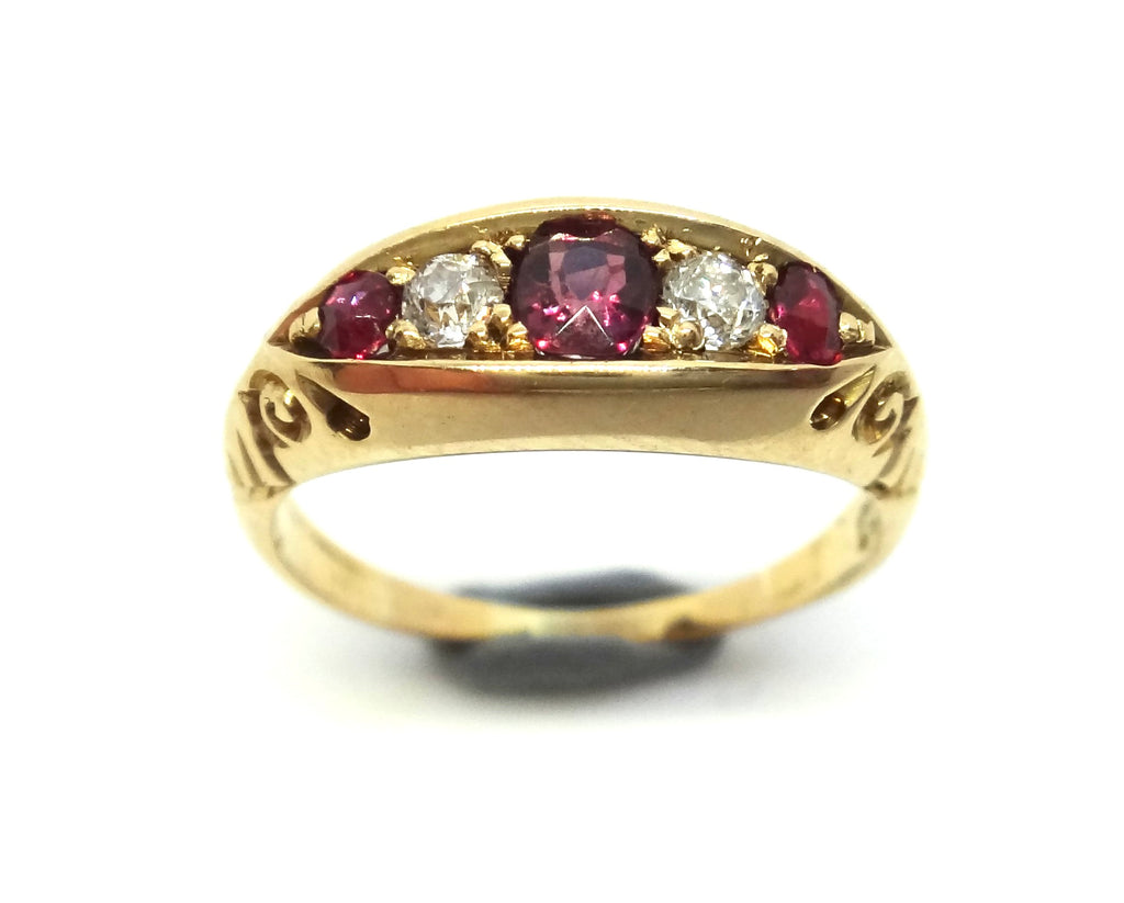 ANTIQUE 18ct Yellow Gold, Garnet & Diamond RING c.1900