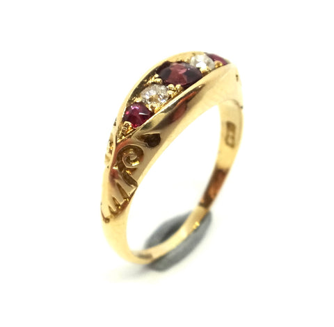 ANTIQUE 18ct Yellow Gold, Garnet & Diamond RING c.1900