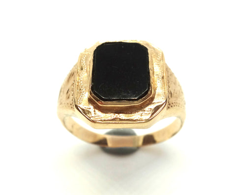 ANTIQUE 9ct Gold & Onyx Mens Signet Ring