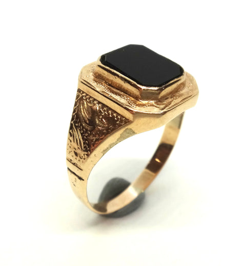 ANTIQUE 9ct Gold & Onyx Mens Signet Ring