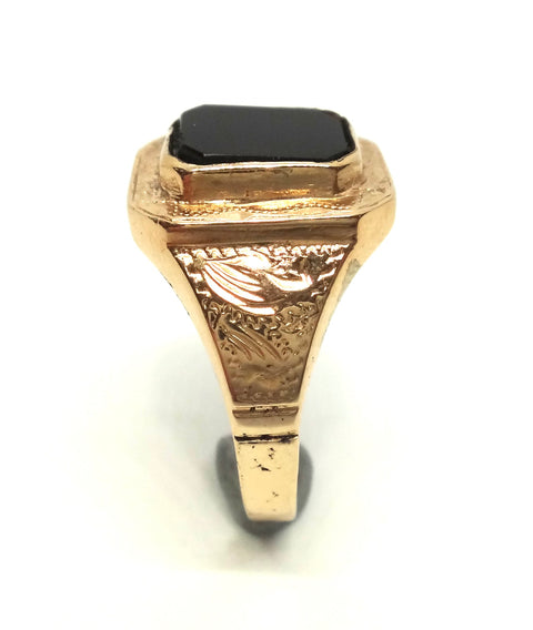 ANTIQUE 9ct Gold & Onyx Mens Signet Ring