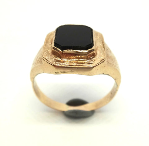 ANTIQUE 9ct Gold & Onyx Mens Signet Ring