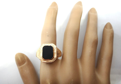 ANTIQUE 9ct Gold & Onyx Mens Signet Ring