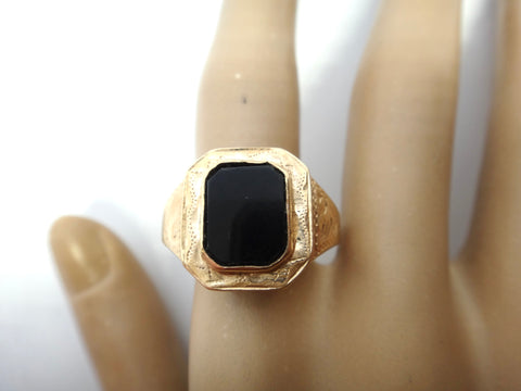 ANTIQUE 9ct Gold & Onyx Mens Signet Ring