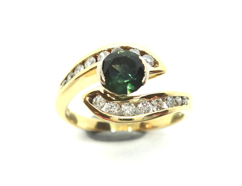 18ct Yellow Gold, GREEN Sapphire & Diamond Ring