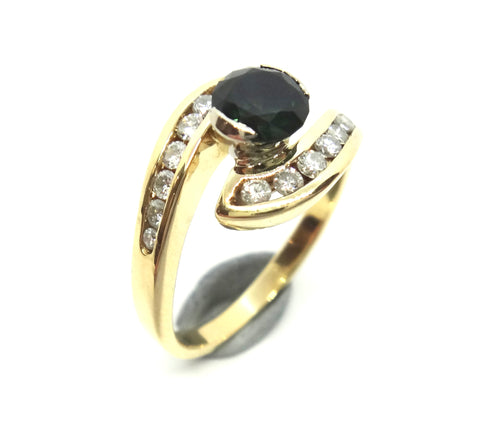 18ct Yellow Gold, GREEN Sapphire & Diamond Ring