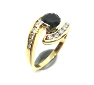 18ct Yellow Gold, GREEN Sapphire & Diamond Ring