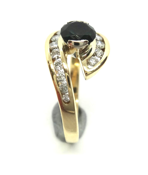 18ct Yellow Gold, GREEN Sapphire & Diamond Ring