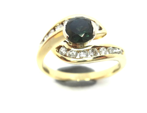 18ct Yellow Gold, GREEN Sapphire & Diamond Ring