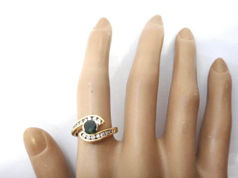 18ct Yellow Gold, GREEN Sapphire & Diamond Ring