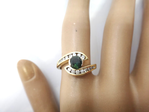 18ct Yellow Gold, GREEN Sapphire & Diamond Ring