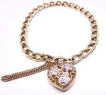 9CT Yellow GOLD Curb Link Style Bracelet with DIAMOND Butterfly Heart Locket
