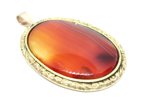 ANTIQUE 18CT Yellow GOLD & Banded Agate Pendant c. 1860