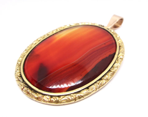 ANTIQUE 18CT Yellow GOLD & Banded Agate Pendant c. 1860