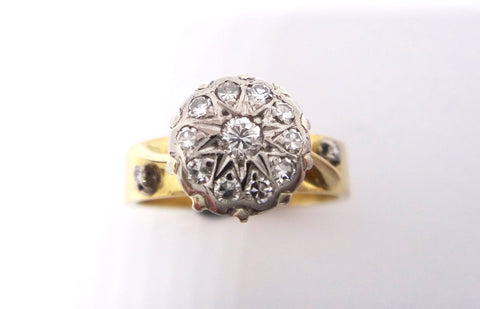 18CT Yellow GOLD, Palladium & DIAMOND Cluster Ring