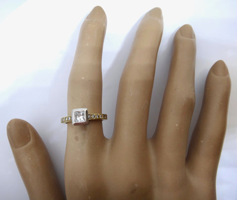 18CT Gold, Princess and Brilliant Cut Diamond Ring