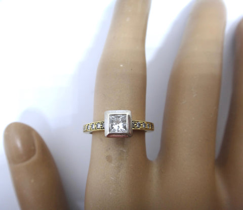 18CT Gold, Princess and Brilliant Cut Diamond Ring