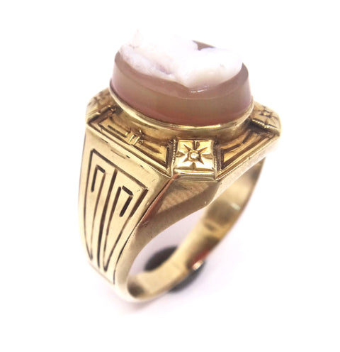 Vintage 14CT Yellow GOLD & Hard Stone Cameo Ring