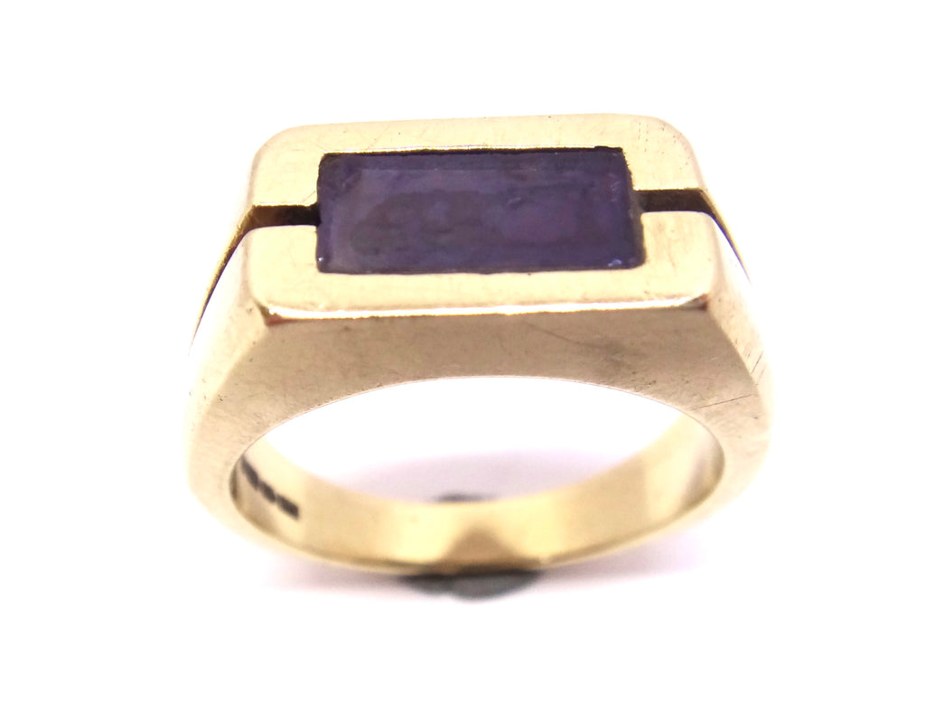 Mens 9CT Yellow GOLD & Purple Hard Stone Ring