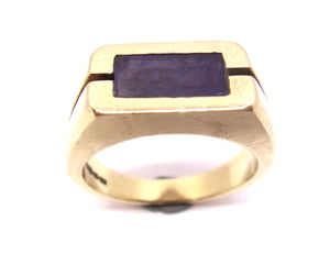 Mens 9CT Yellow GOLD & Purple Hard Stone Ring