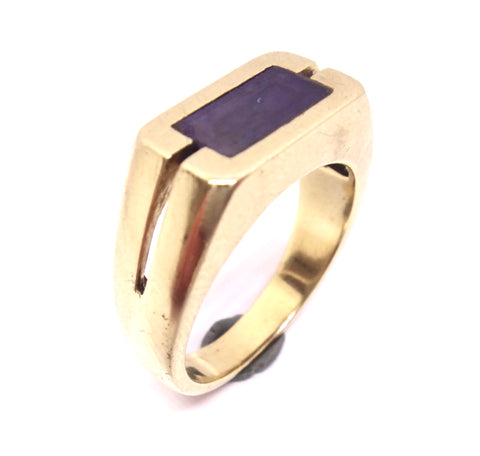 Mens 9CT Yellow GOLD & Purple Hard Stone Ring