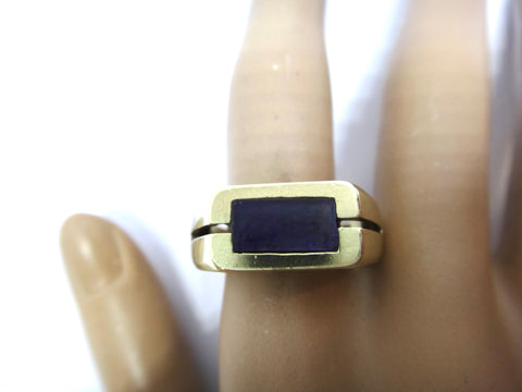 Mens 9CT Yellow GOLD & Purple Hard Stone Ring