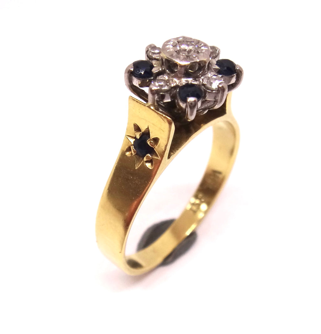 18CT Yellow GOLD, Multi Sapphire & Diamond Ring