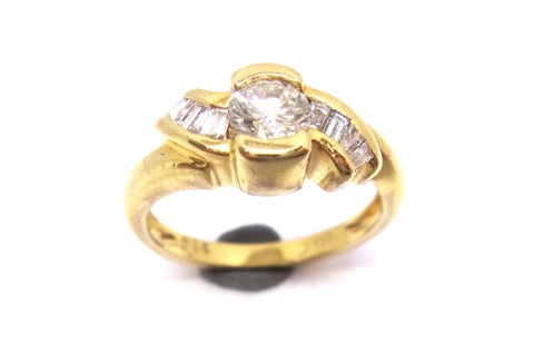 18CT Yellow GOLD, Baguette & Brilliant Cut DIAMOND Ring