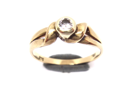 9CT Yellow GOLD & Collet Set Solitaire Diamond Ring