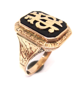 Mens 14CT Rose GOLD & ONYX Engraved Signet Ring
