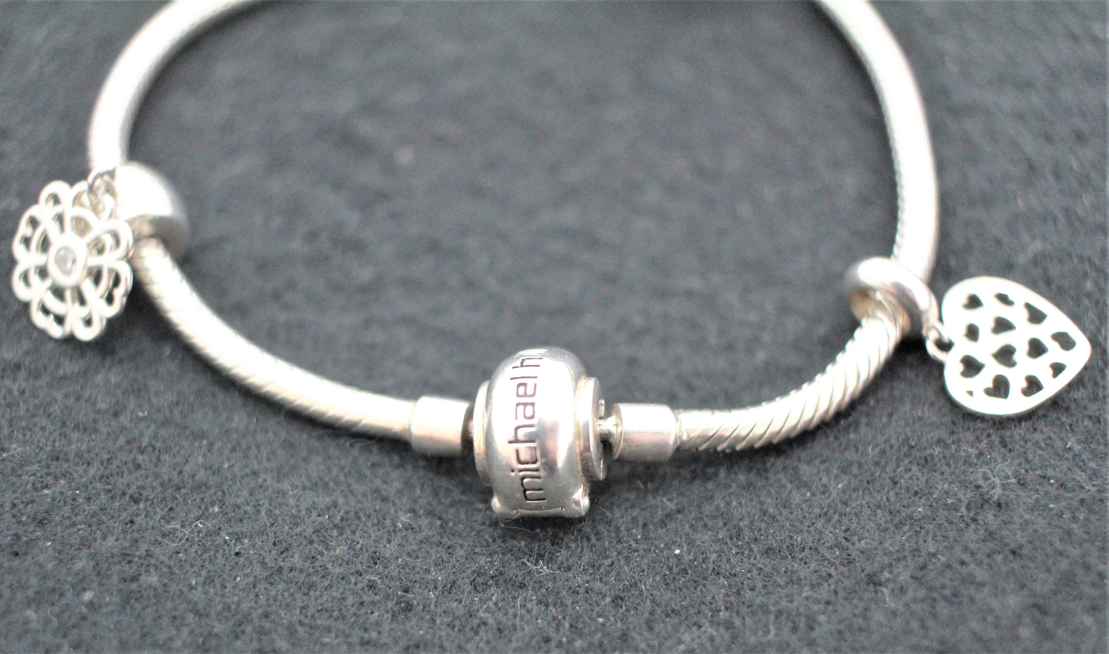 Michael Hill Charm Bracelet Silver 925, 3x charms